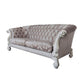 99" Ivory Velvet Damask Sofa And Toss Pillows With Bone Legs