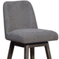 30" Gray Upholstered And Solid Wood Swivel Bar Height Bar Chair