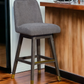 30" Gray Upholstered And Solid Wood Swivel Bar Height Bar Chair