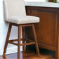 30" Beige And Brown Upholstered And Solid Wood Swivel Bar Height Bar Chair