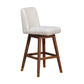 30" Beige And Brown Upholstered And Solid Wood Swivel Bar Height Bar Chair