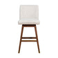 30" Beige And Brown Upholstered And Solid Wood Swivel Bar Height Bar Chair