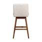 30" Beige And Brown Upholstered And Solid Wood Swivel Bar Height Bar Chair