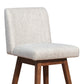 30" Beige And Brown Upholstered And Solid Wood Swivel Bar Height Bar Chair