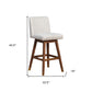 30" Beige And Brown Upholstered And Solid Wood Swivel Bar Height Bar Chair