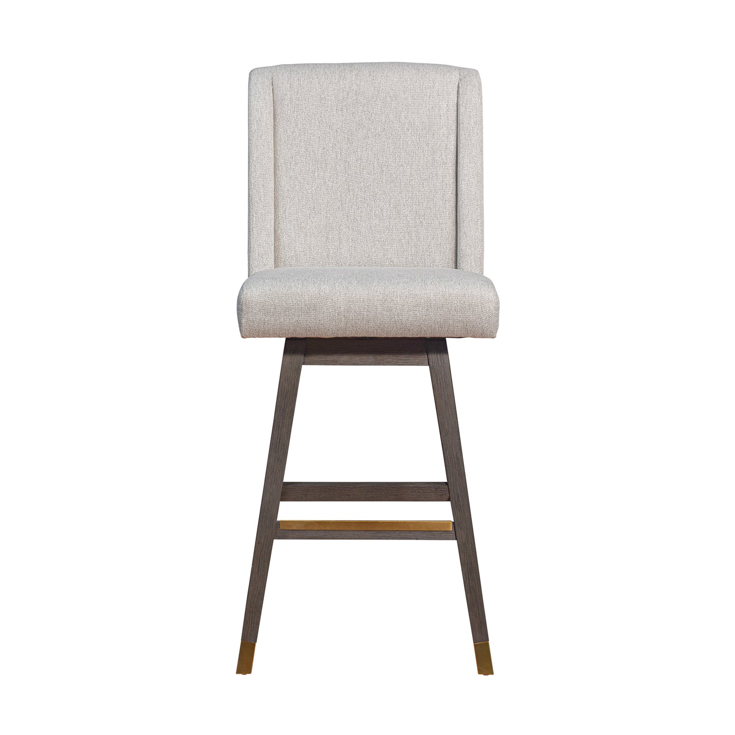 30" Taupe And Gray Upholstered And Solid Wood Swivel Counter Height Bar Chair