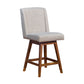 26" Taupe And Brown Solid Wood Swivel Bar Height Bar Chair