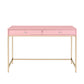 47" Pink and Gold Writing Desk With Two Drawers