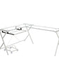 62" Clear and White Glass L Shape Computer Desk