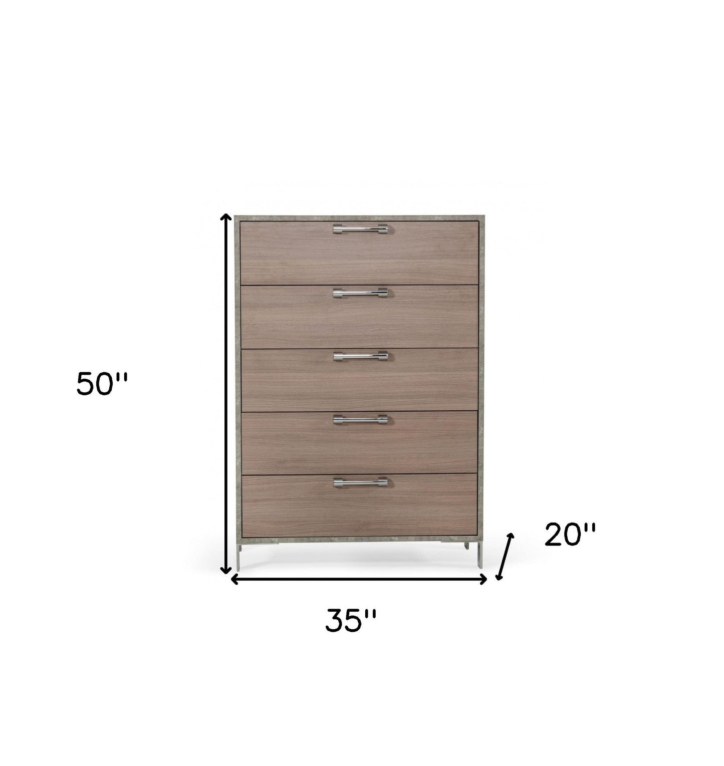 35" Brown Oak And Grey Solid And Manufactured Wood Five Drawer Chest