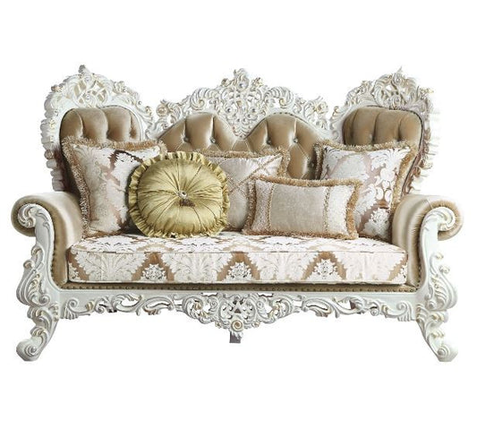 78" Brown And White Loveseat and Toss Pillows