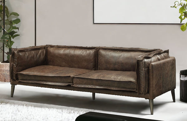 71 Chocolate And Silver Top Grain Leather Loveseat