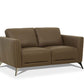 59" Brown And Silver Leather Loveseat