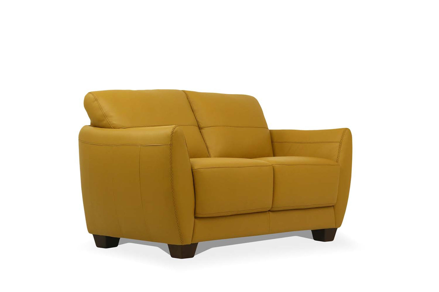 57" Mustard And Brown Leather Loveseat