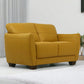 57" Mustard And Brown Leather Loveseat