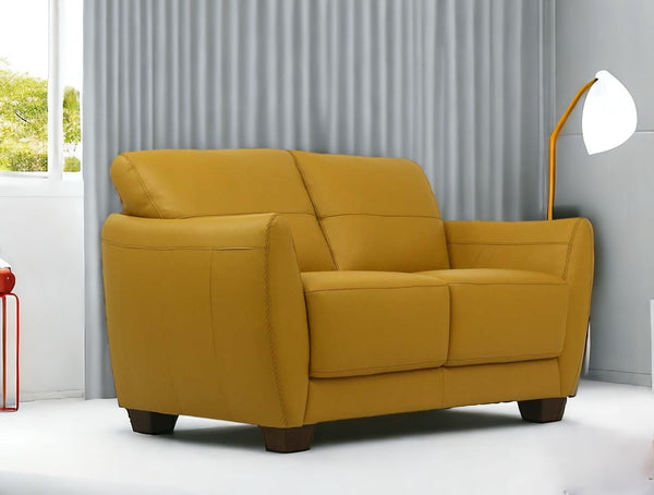 57 Mustard And Brown Leather Loveseat