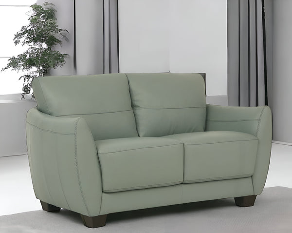 57 Green Blue And Espresso Leather Loveseat