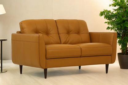 59" Camel And Brown Leather Loveseat