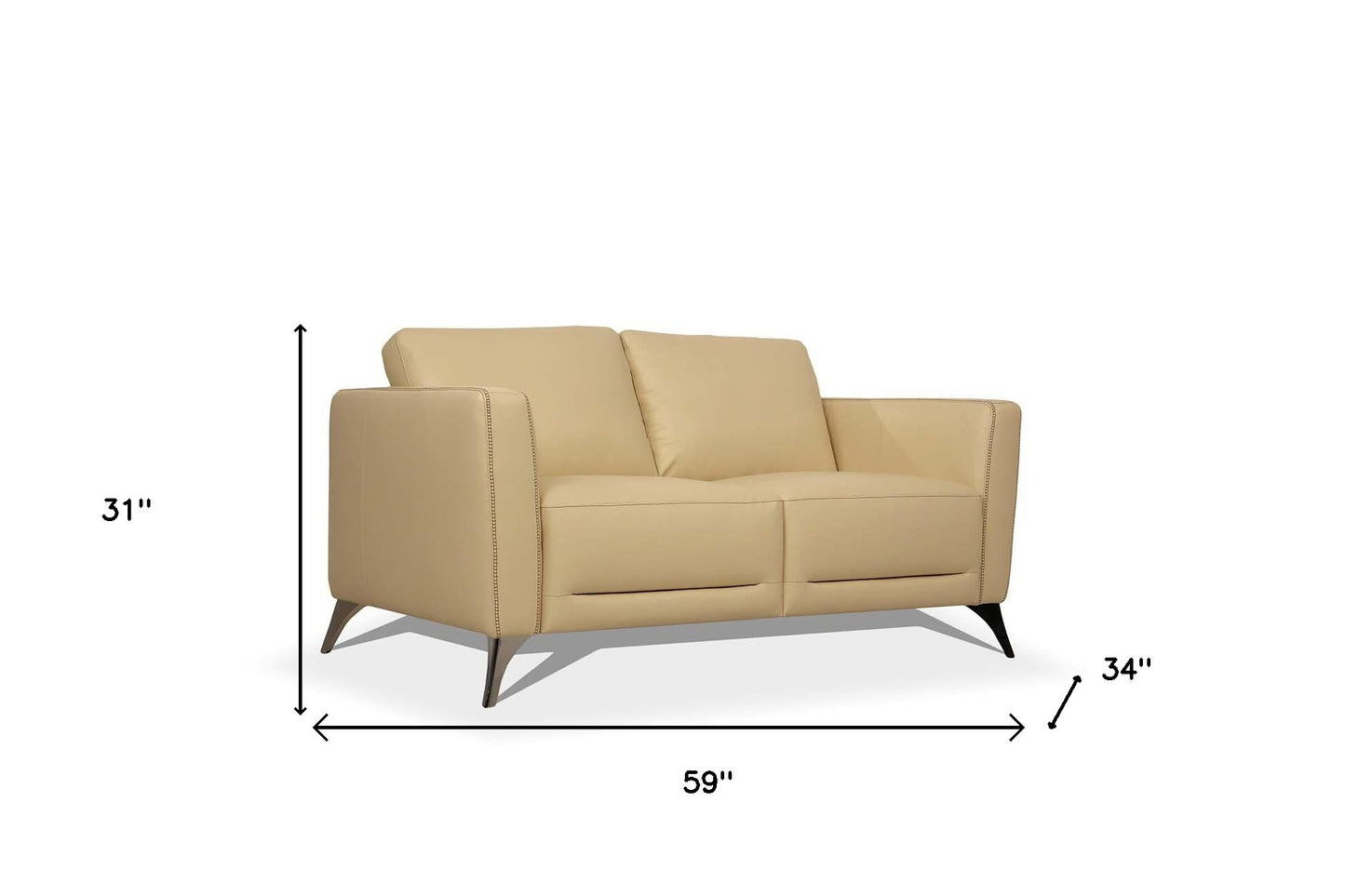 59" Cream And Silver Leather Loveseat