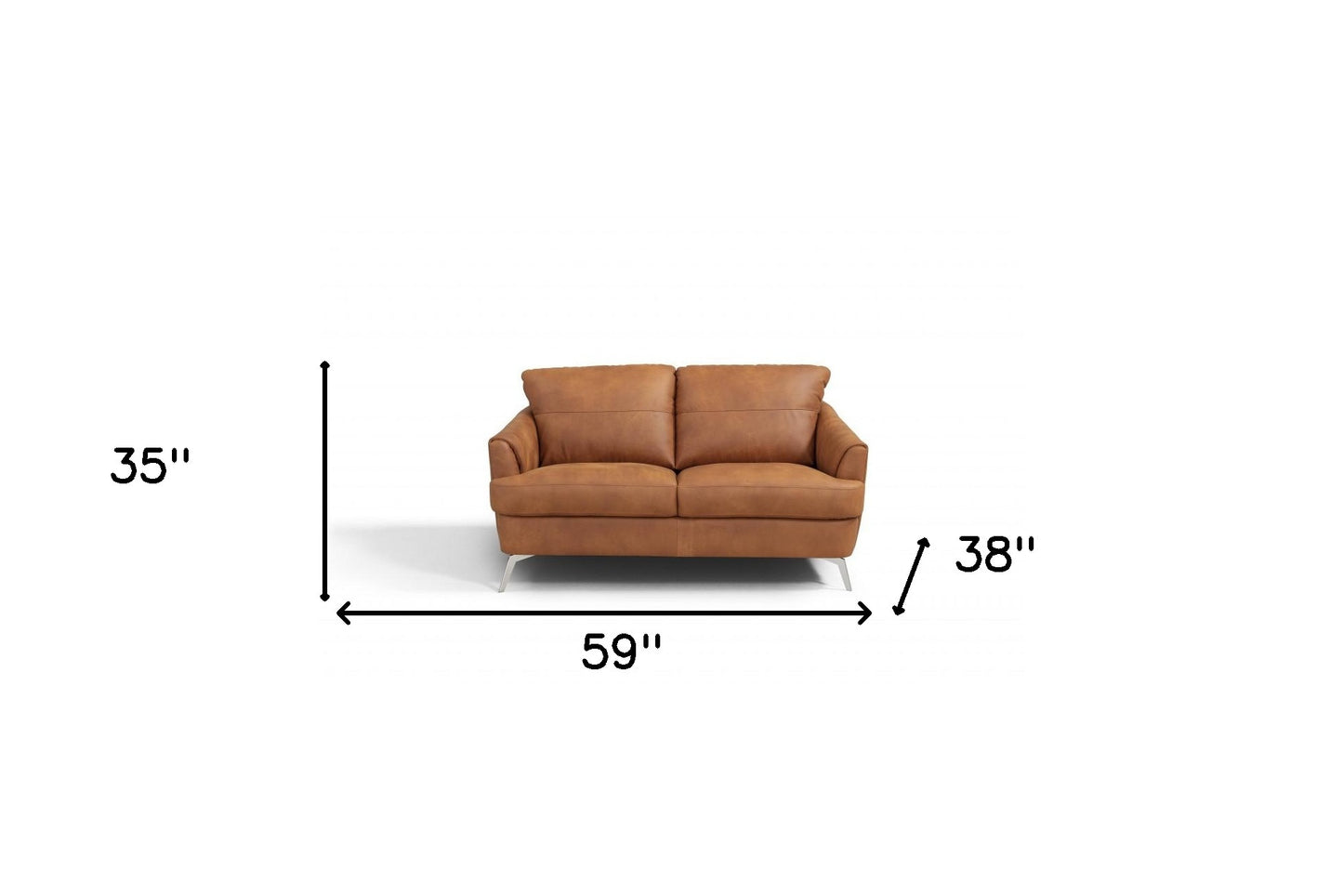 59" Camel And Silver Leather Loveseat