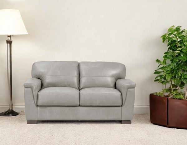 67 Gray And Brown Leather Loveseat