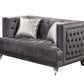 61" Gray And Silver Velvet Loveseat and Toss Pillows