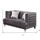 61" Gray And Silver Velvet Loveseat and Toss Pillows