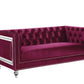 67" Burgundy And Silver Velvet Loveseat and Toss Pillows