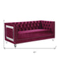 67" Burgundy And Silver Velvet Loveseat and Toss Pillows