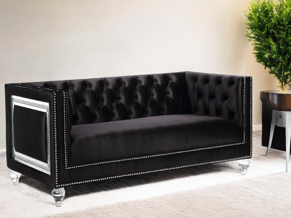 67 Black And Silver Velvet Loveseat and Toss Pillows