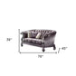 76" Purple And Platinum Velvet Loveseat and Toss Pillows