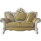 70" Golden Yellow And Pearl Faux Leather Loveseat and Toss Pillows