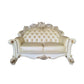 70" Champagne And Pearl Faux Leather Loveseat and Toss Pillows