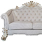 66" Two Tone Ivory And Pearl Velvet Loveseat and Toss Pillows