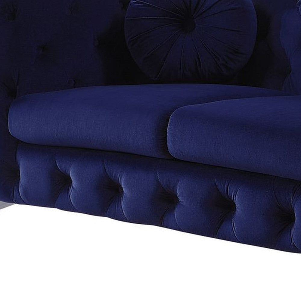 72" Blue And Silver Velvet Loveseat