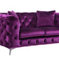 72" Purple And Silver Velvet Loveseat