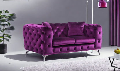 72" Purple And Silver Velvet Loveseat