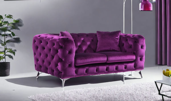 72 Purple And Silver Velvet Loveseat