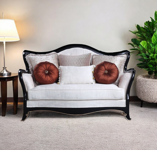 66 Beige And Black Cotton Blend Loveseat and Toss Pillows