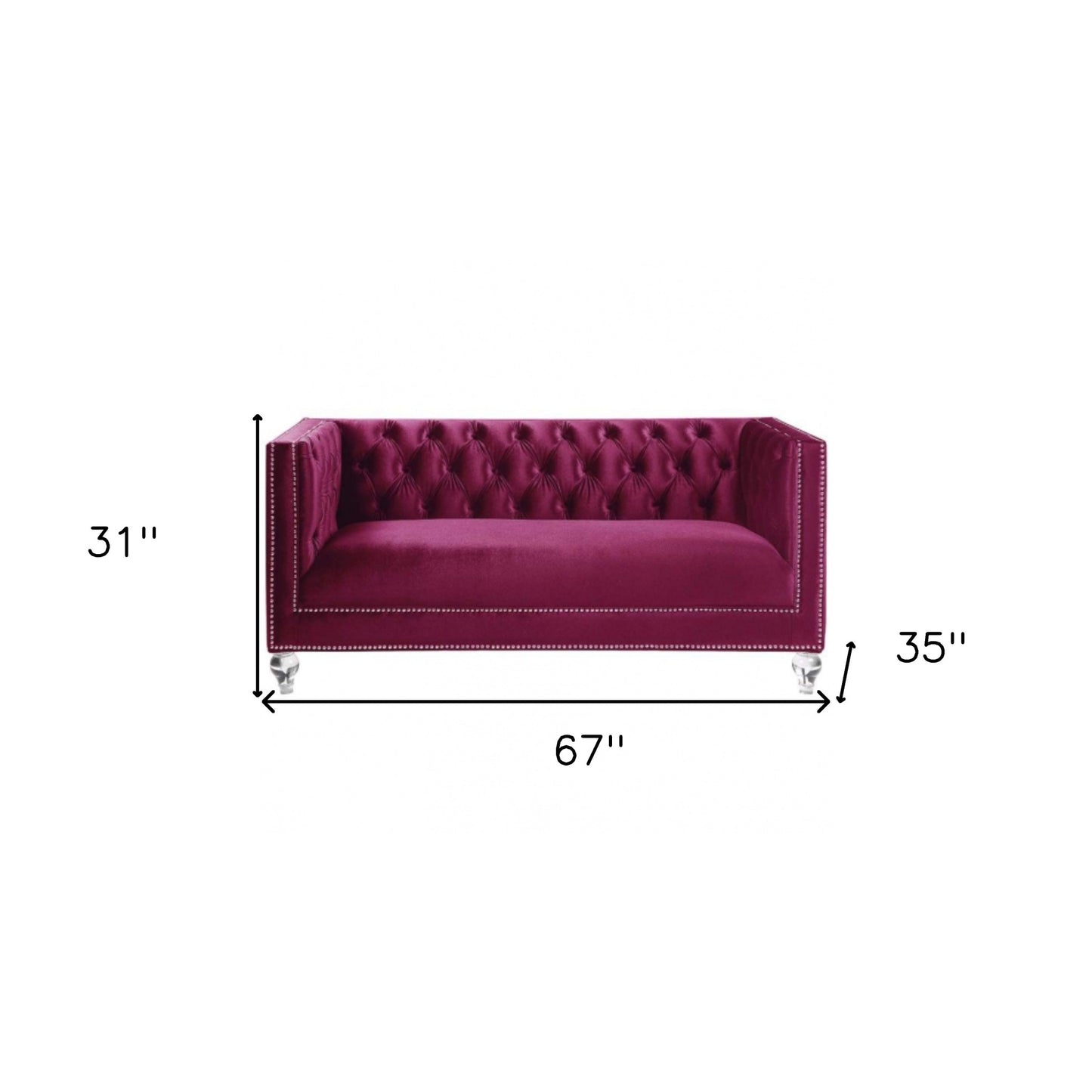 67" Burgundy Tufted Velvet Bling and Acrylic Love Seat