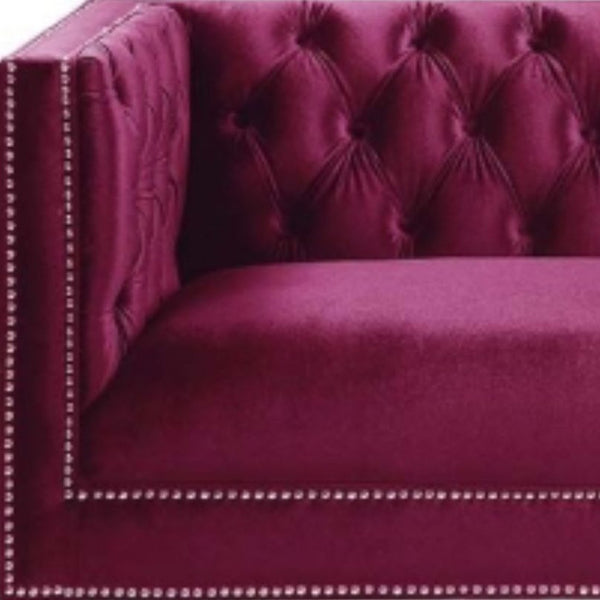 67 Burgundy Tufted Velvet Bling and Acrylic Love Seat