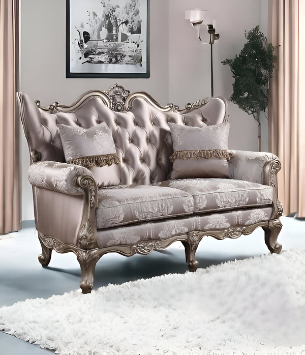 68 Pink And Platinum Silk Blend Loveseat and Toss Pillows