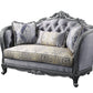 65" Gray And Platinum Silk Blend Loveseat and Toss Pillows