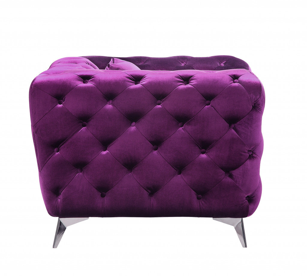 41" Purple Fabric And Black Tufted Arm Chair