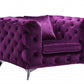 41" Purple Fabric And Black Tufted Arm Chair