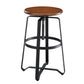 24" Chestnut And Black Steel Swivel Backless Counter Height Bar Chair