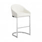 35" White And Silver Faux Leather And Steel Low Back Bar Height Bar Chair