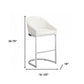 35" White And Silver Faux Leather And Steel Low Back Bar Height Bar Chair