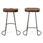 Set of Two 25" Chestnut And Black Steel Backless Counter Height Bar Chairs