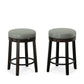 Set of Two 24" Gray And Espresso Faux Leather And Solid Wood Swivel Backless Counter Height Bar Chairs